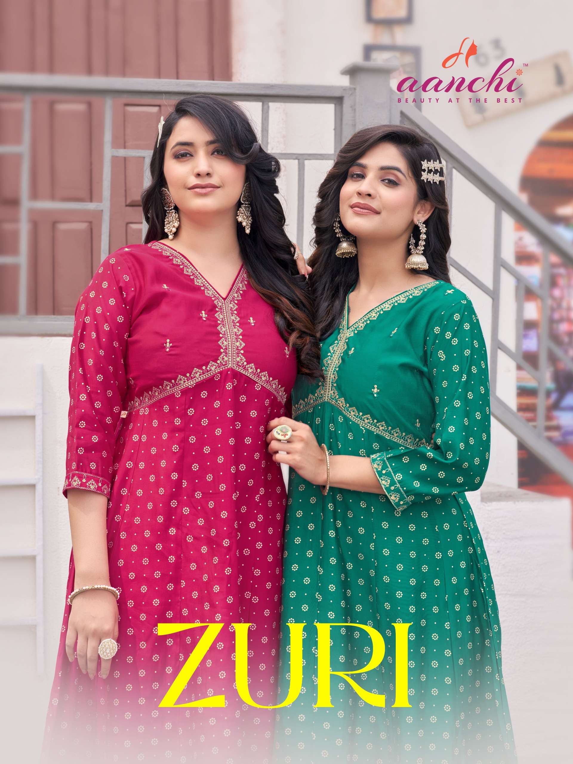 AANCHI ZURI BY AQSAWHOLESALE 1001 TO 1005 SERIES ROMAN SILK WORK KURTIS