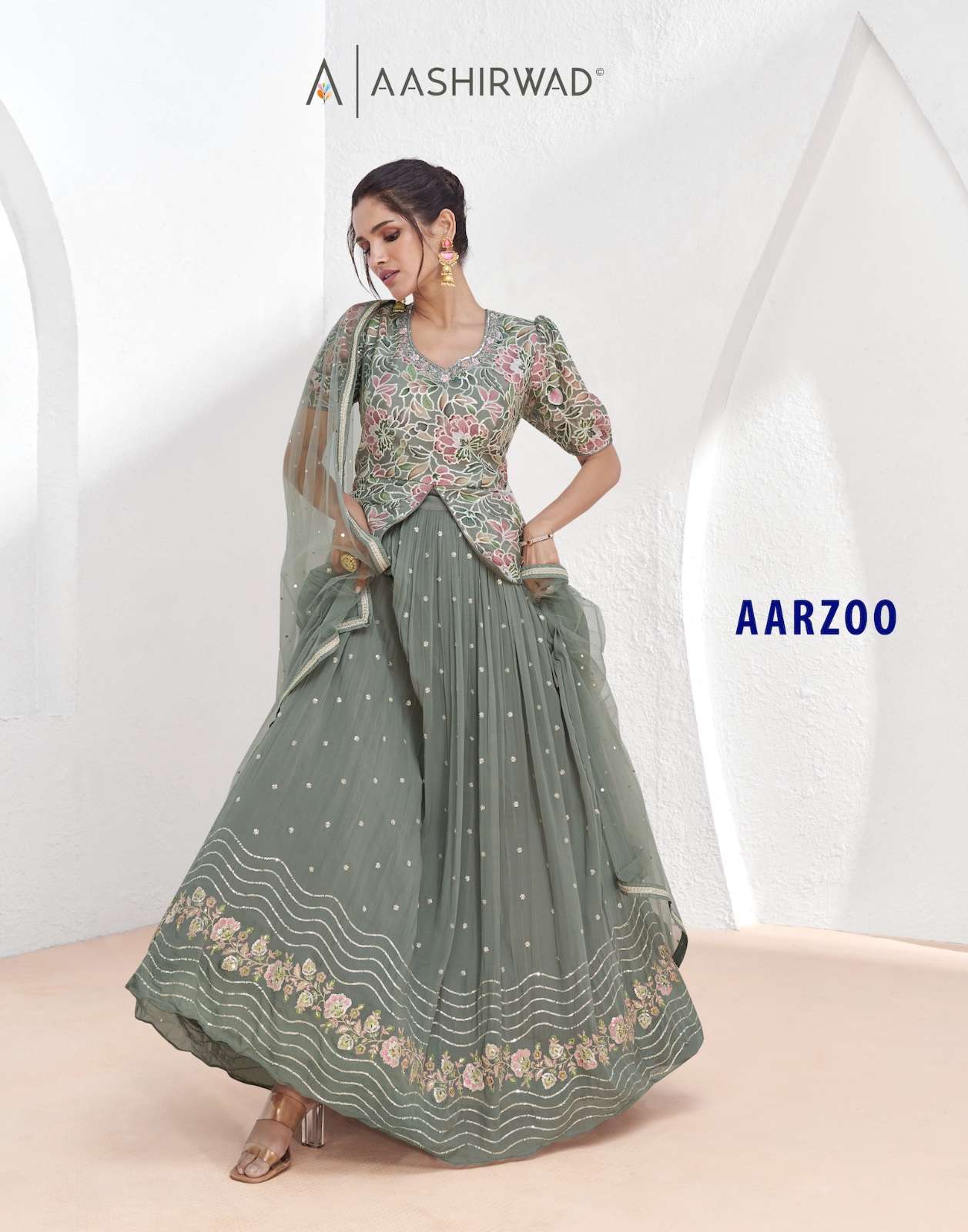 AARZOO BY AASHIRWAD CREATION 9912 TO 9915 SERIES GEORGETTE HEAVY WORK READYMADE DRESSES