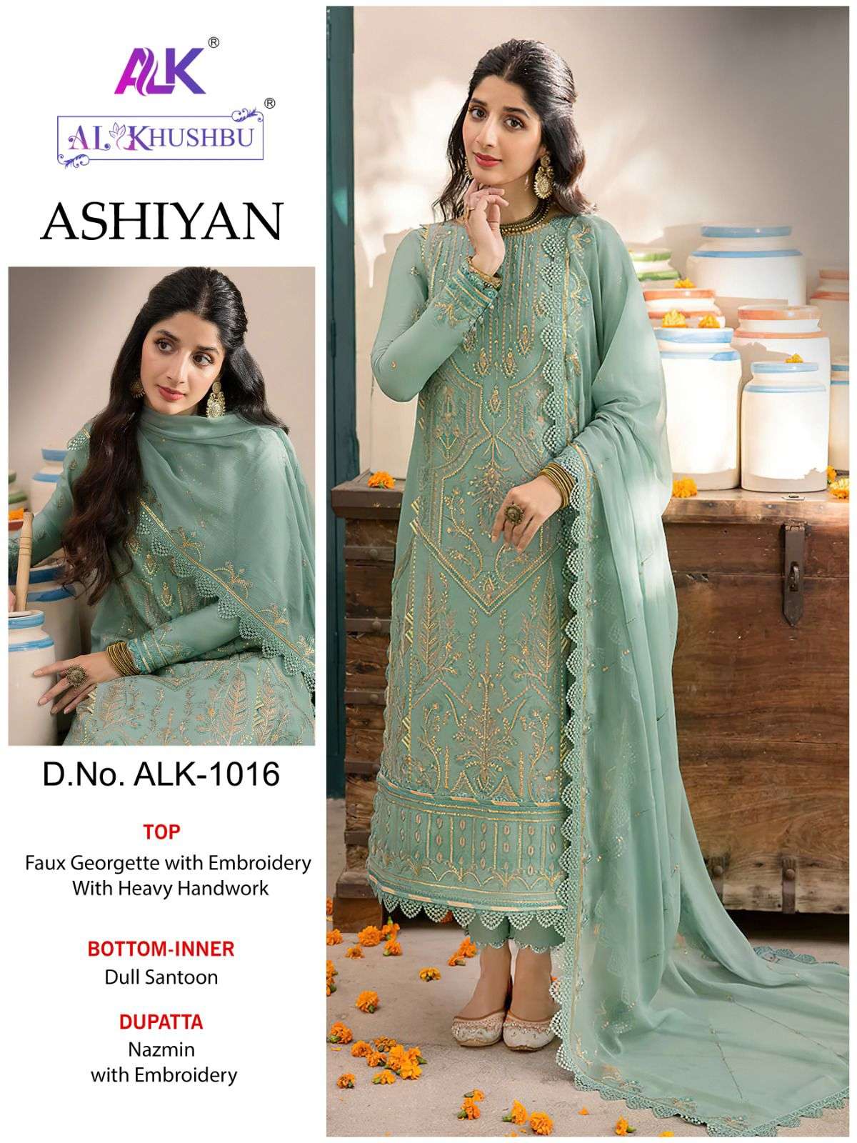 AASHIYAN 1016 HIT DESIGN BY AL KHUSHBU GEORGETTE EMBROIDERY WORK PAKISTANI DRESS