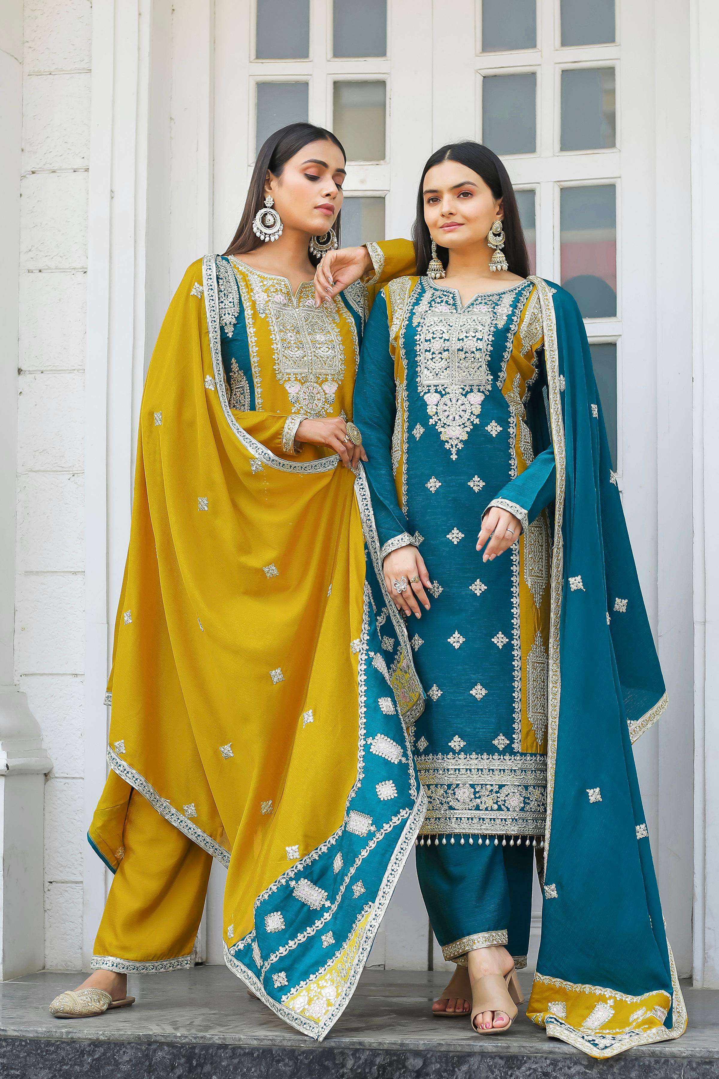 AD-153 NX BY AQSAWHOLESALE HEAVY CHINON SILK HEAVY WORK READYMADE DRESSES