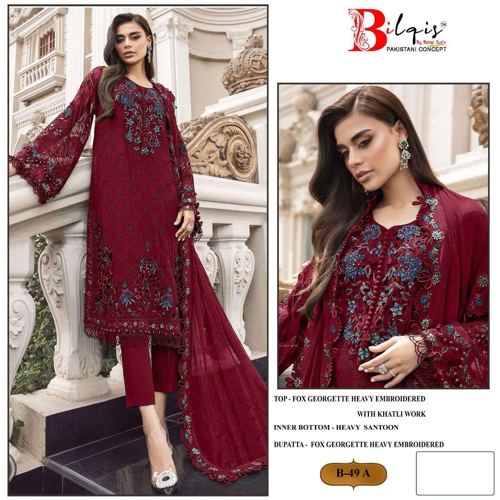 BILQIS 49-A TO 49-D SERIES BY AQSAWHOLESALE FAUX GEORGETTE EMBROIDERY WORK DRESSES