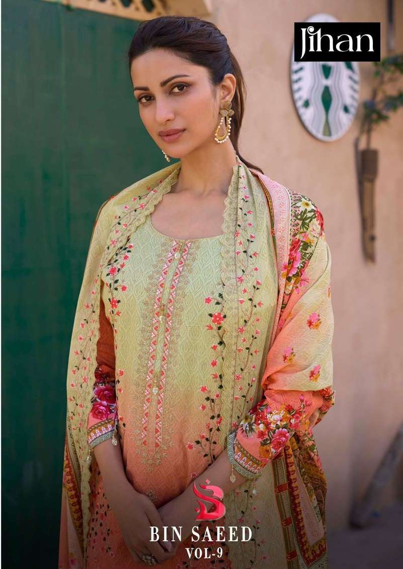 BIN SAEED VOL-9 BY JIHAN 3447 & 3448 SERIES COTTON PRINT WORK PAKISTANI DRESSES