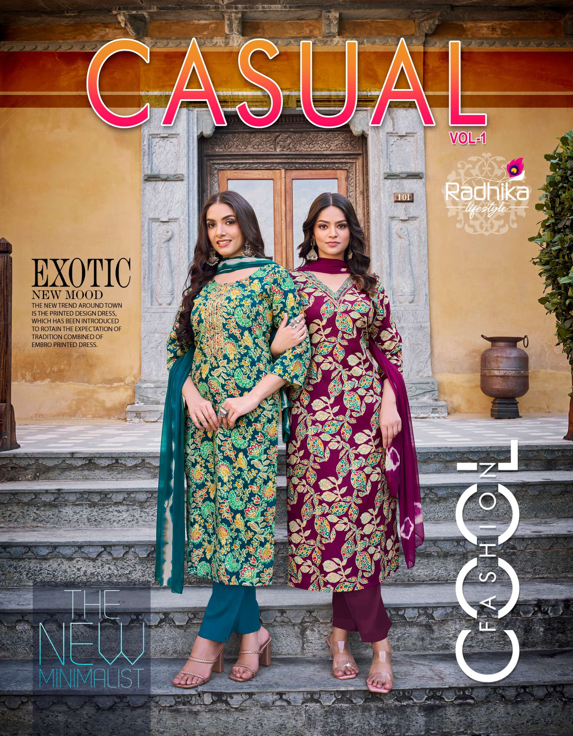 CASUAL VOL-1 BY RADHIKA LIFESTYLE 1001 TO 1006 SERIES RAYON PRINT WORK READYMADE DRESSES