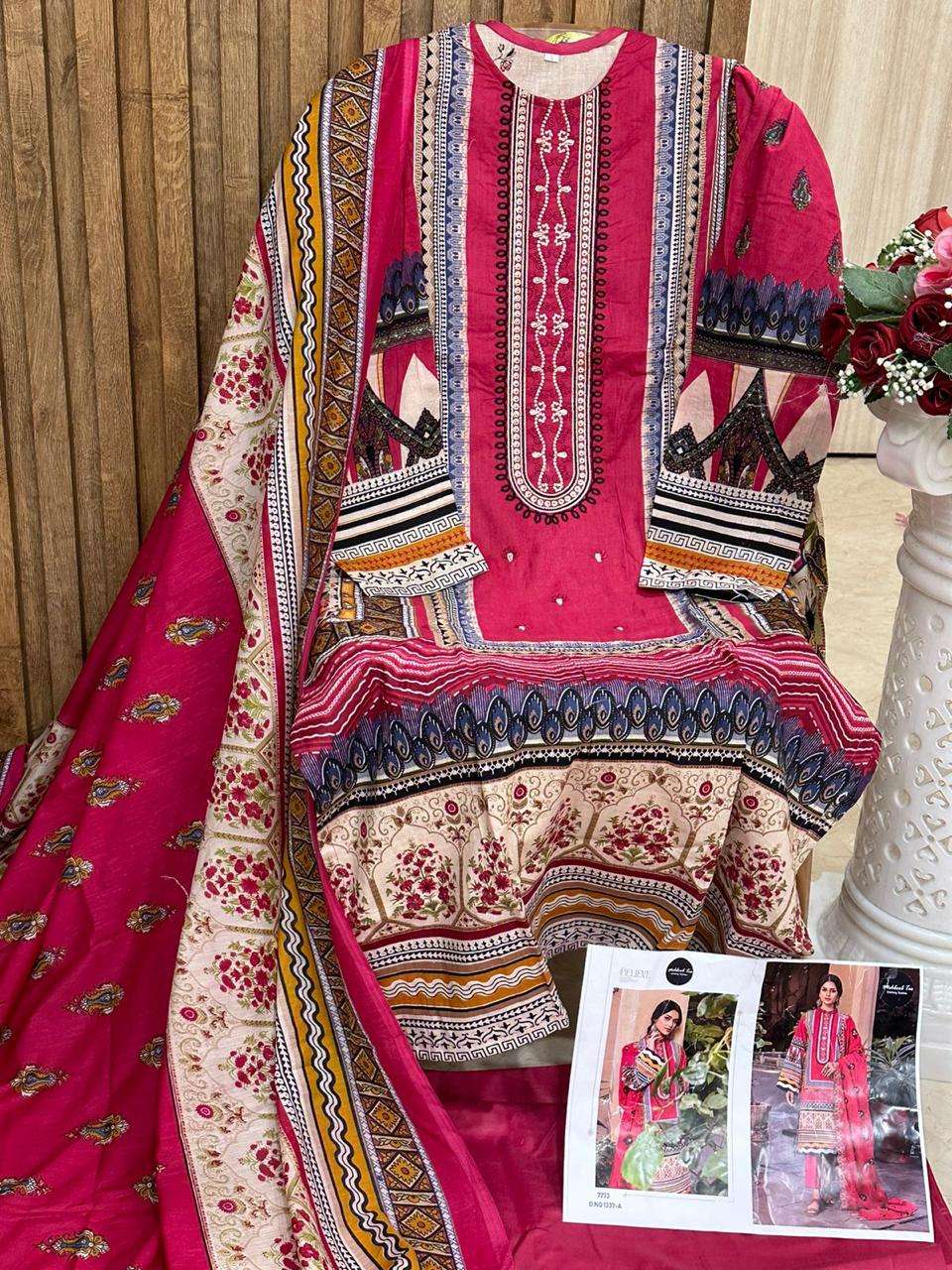 CHEVRON 1337-A TO 1337-D SERIES BY MEHBOOB TEX COTTON PRINT WORK PAKISTANI DRESSES