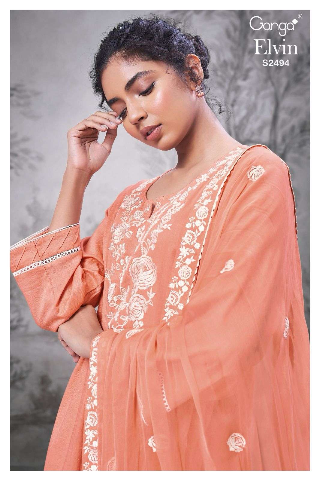 ELVIN BY GANGA FASHIONS 2494-A TO 2494-D SERIES COTTON PRINT WORK DRESSES