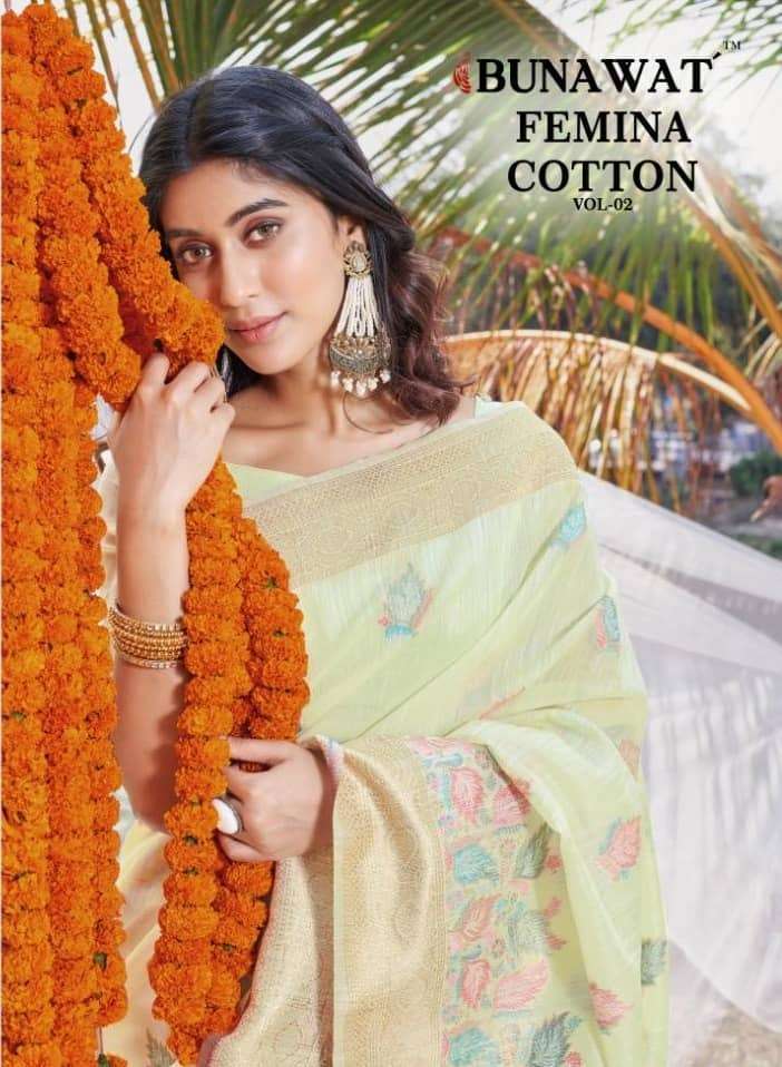 FEMINA COTTON VOL-2 BY BUNAWAT 10485 TO 10490 SERIES COTTON PRINT WORK SAREES