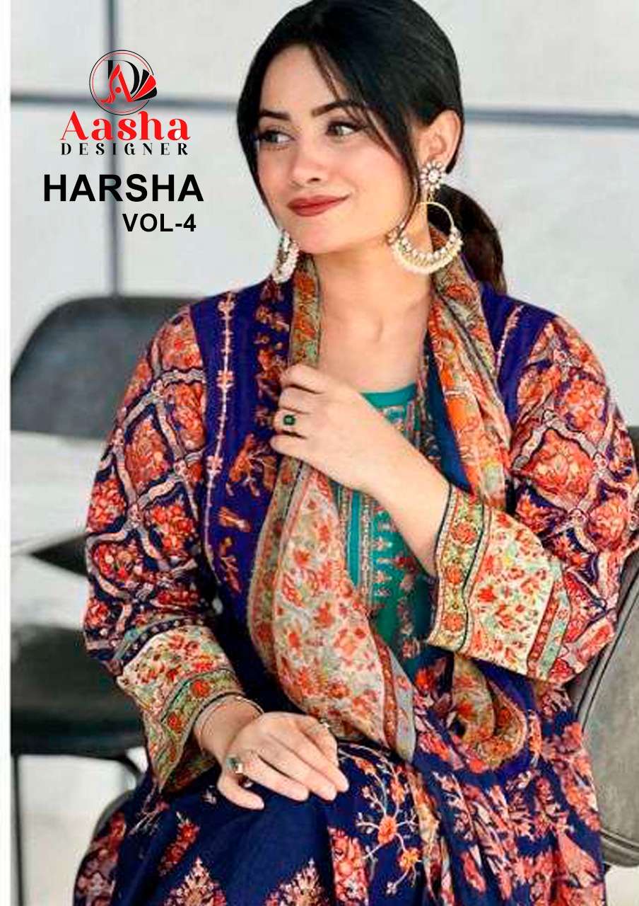 HARSHA VOL-4 BY AASHA DESIGNER 1042-A & 1042-B SERIES COTTON PRINT WORK DRESSES