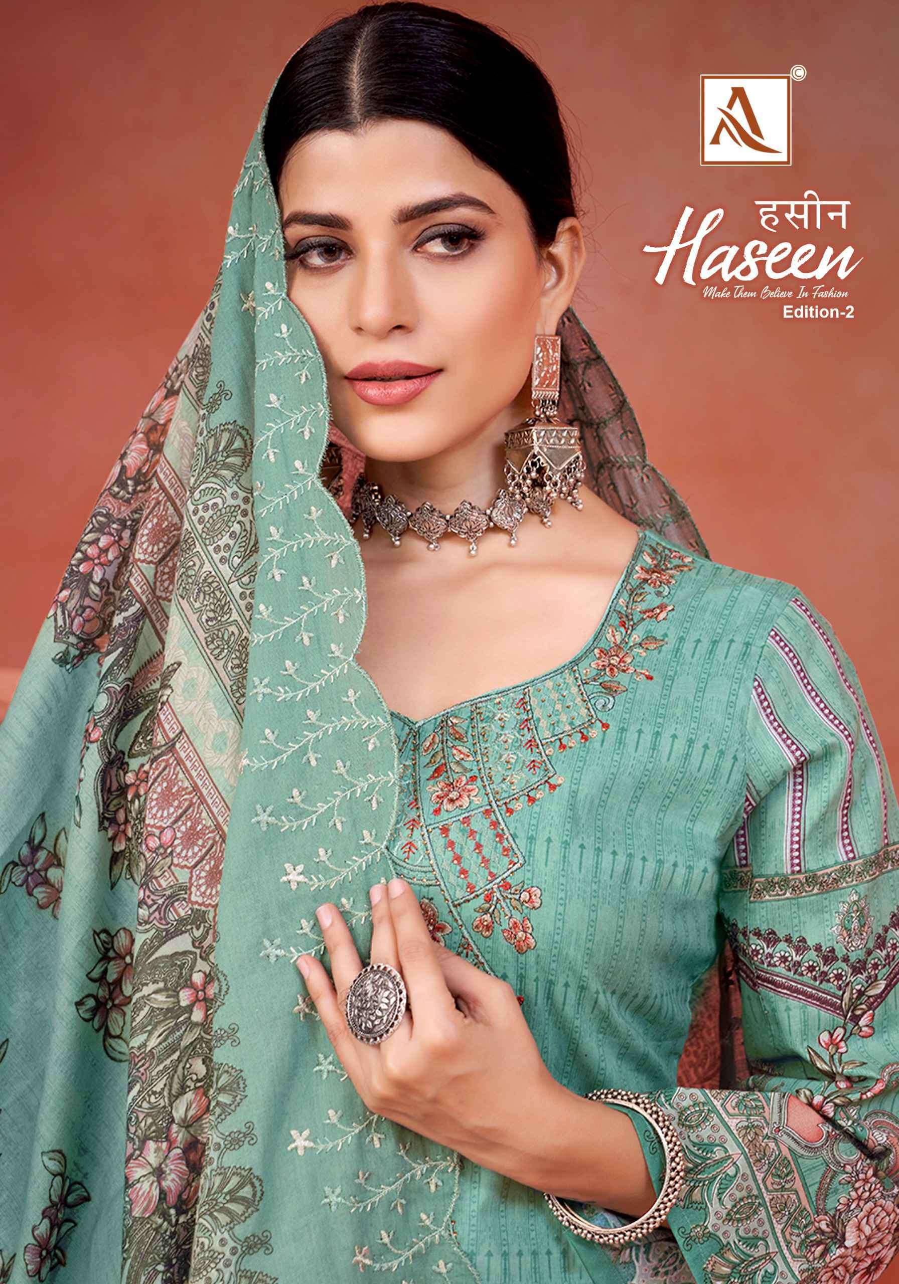 HASEEN VOL-2 BY ALOK SUIT 1515-001 TO 1515-008 SERIES CAMBRIC COTTON PRINT WORK DRESSES