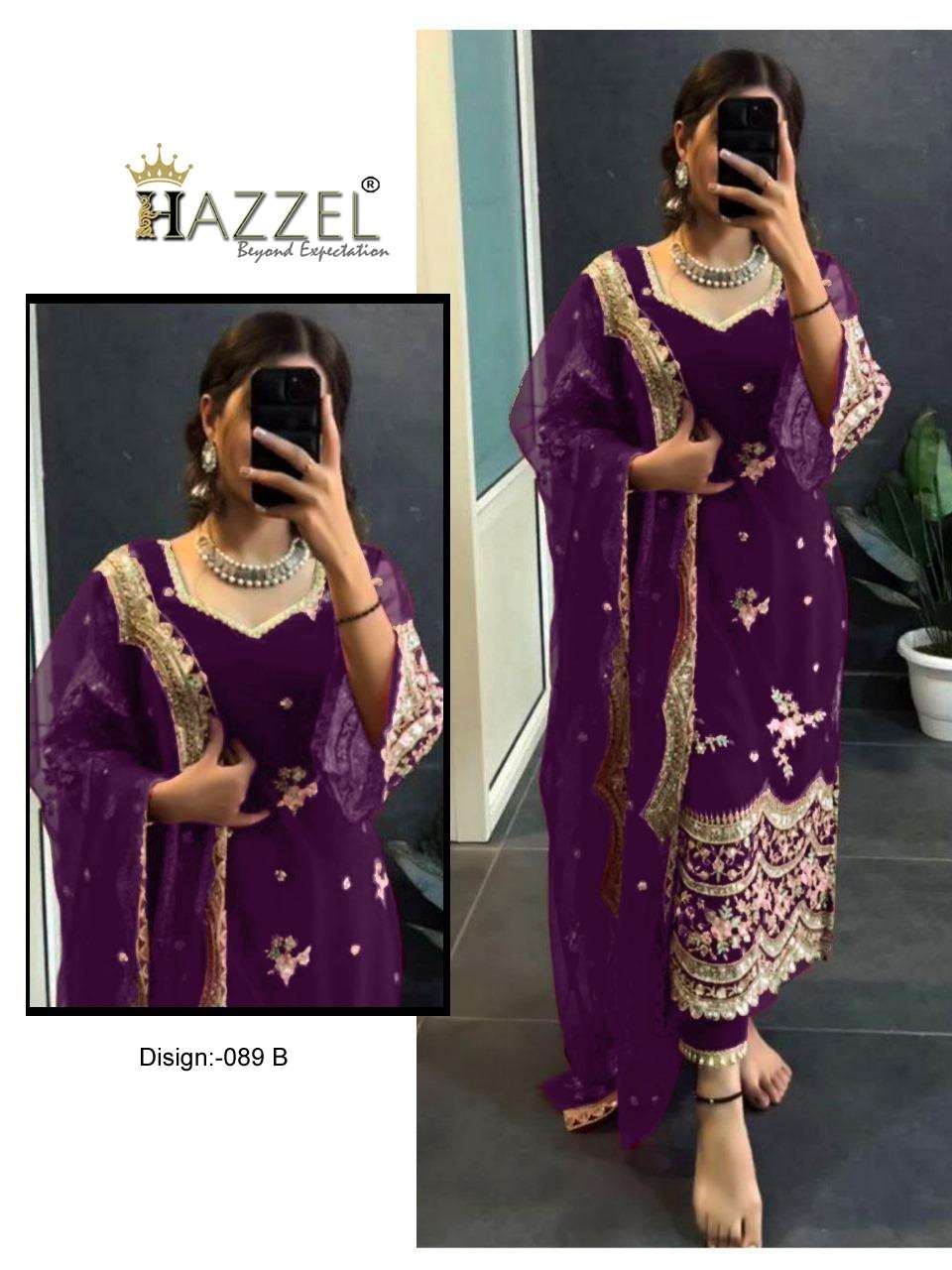 HAZZEL 089-A TO 089-C SERIES BY HAZZEL HEAVY BLOOMING GEORGETTE WORK DRESSES