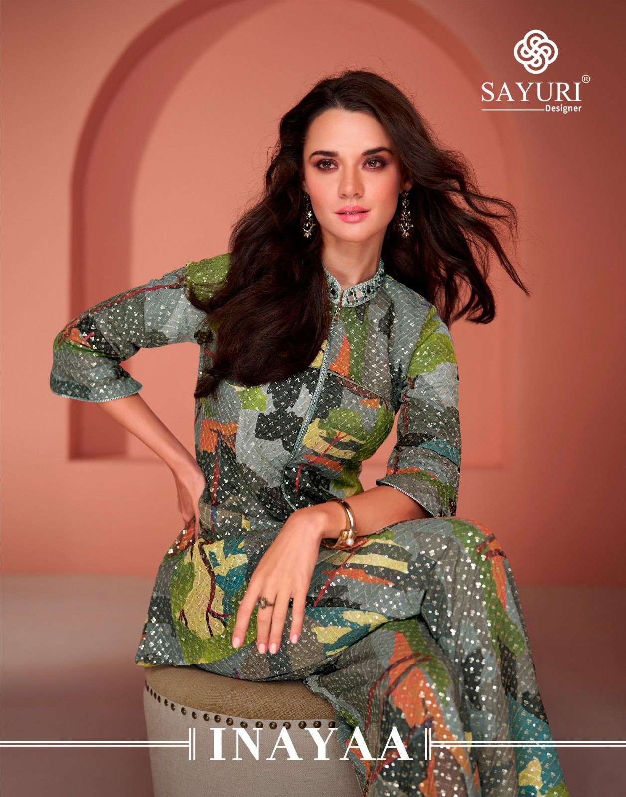 INAYAA BY SAYURI 5475 TO 5478 SERIES PURE COTTON SILK PRINT WORK CO-ORD SET