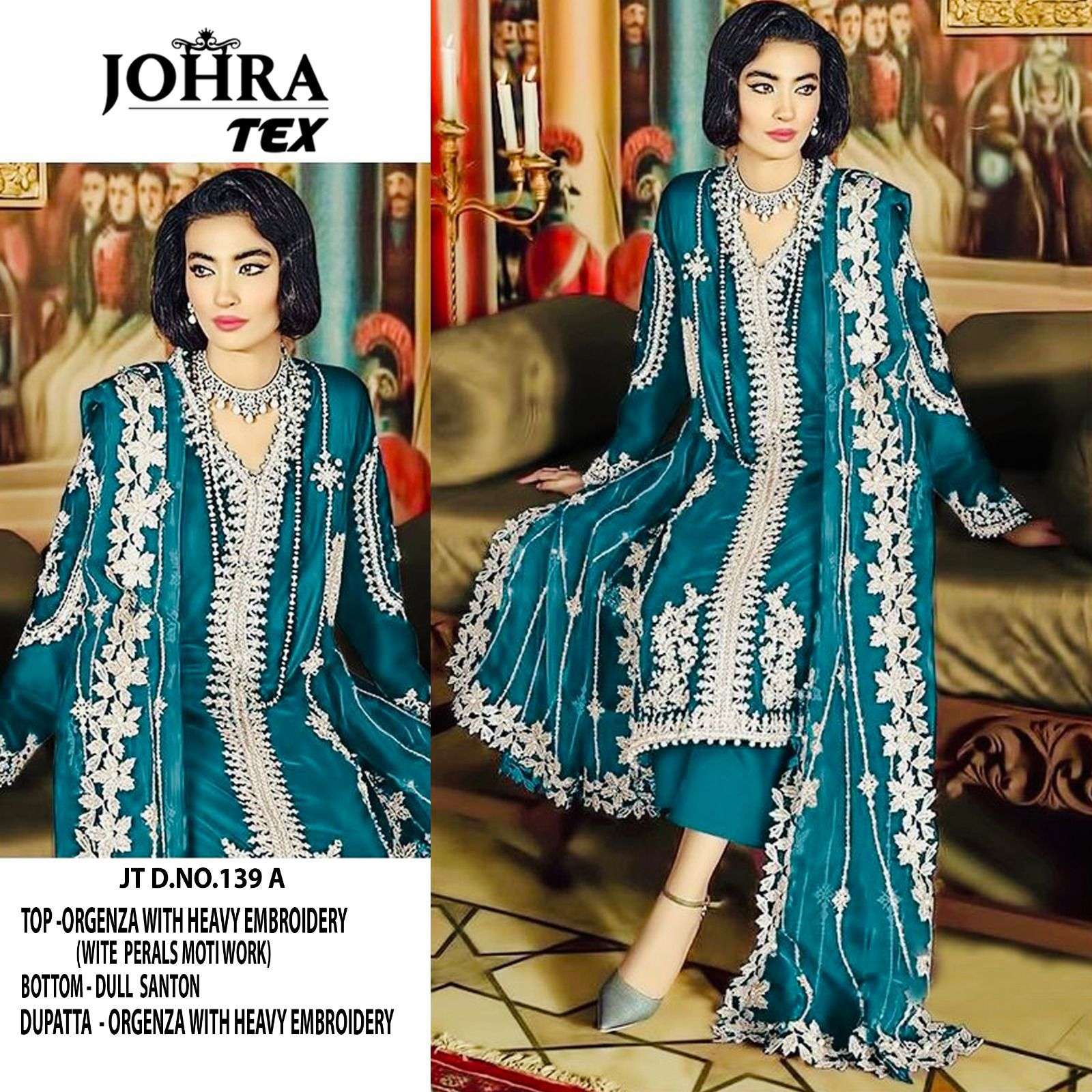 JT-139 COLOURS BY JOHRA TEX 139-A TO 139-D SERIES ORGANZA HEAVY WORK DRESSES