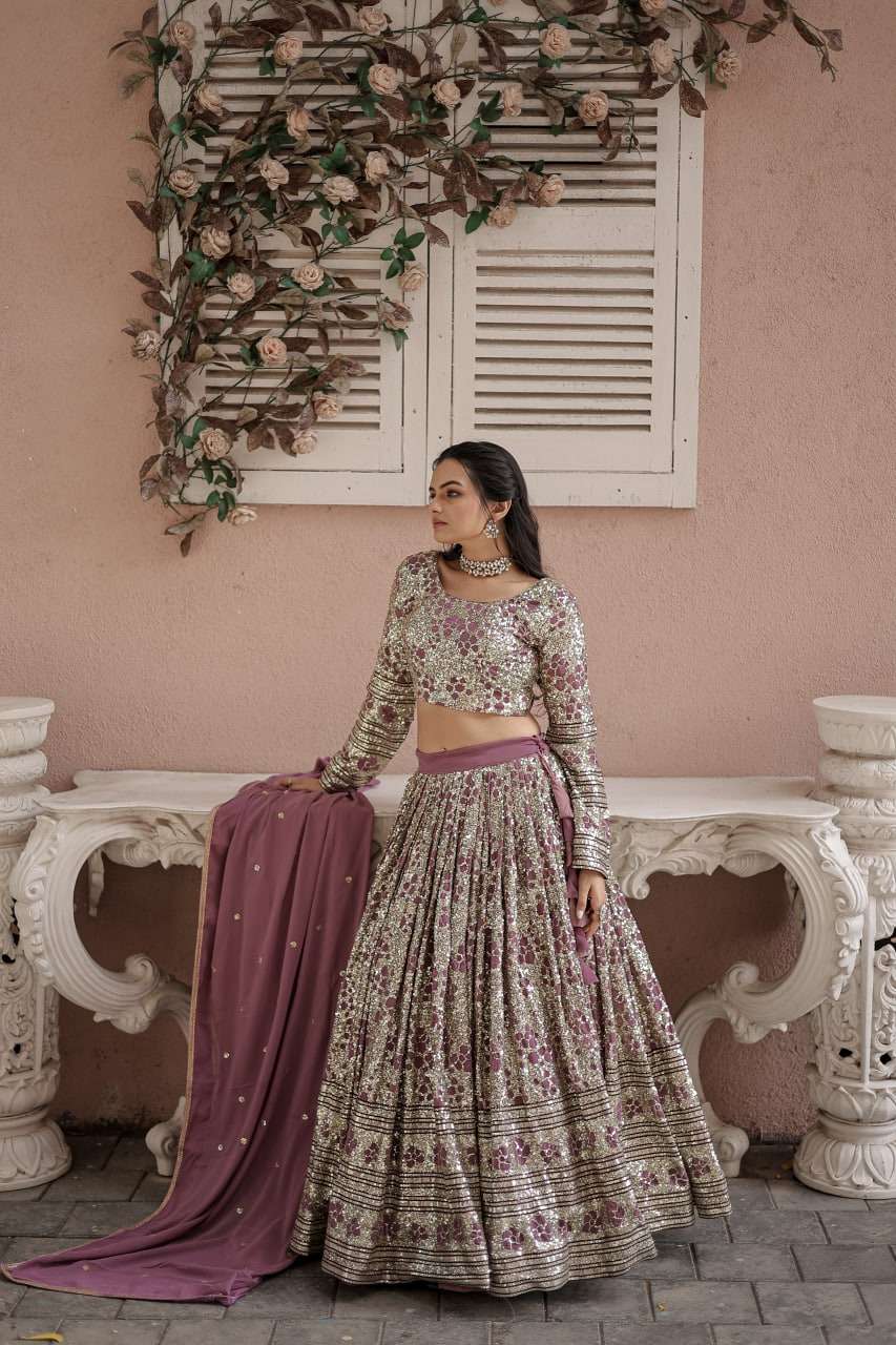 KA-5026 BY AQSAWHOLESALE FAUX GEORGETTE EMBROIDERY WORK READYMADE LEHENGA