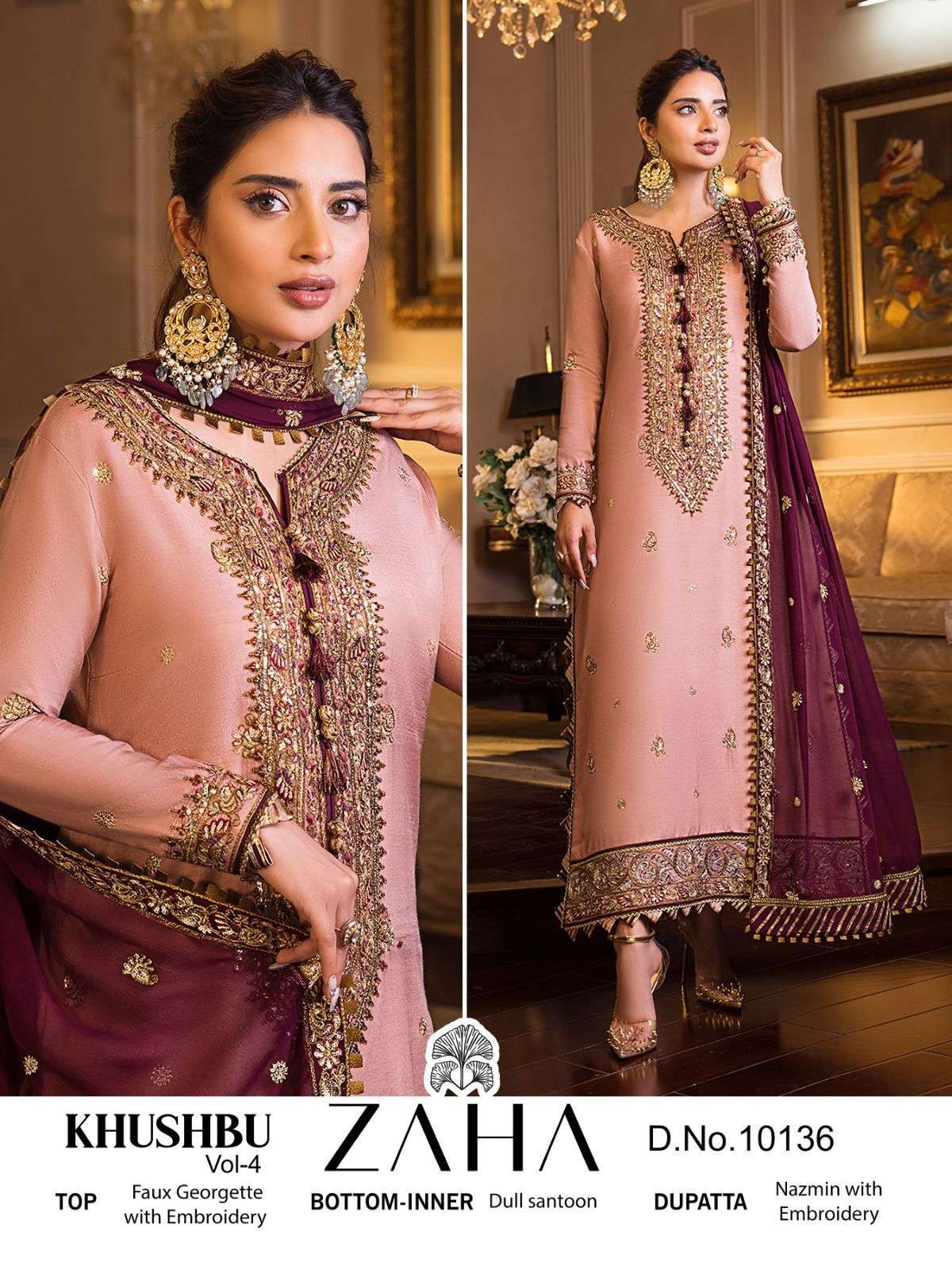 KHUSHBU 10136 HIT DESIGN BY ZAHA GEORGETTE EMBROIDERY WORK PAKISTANI DRESS