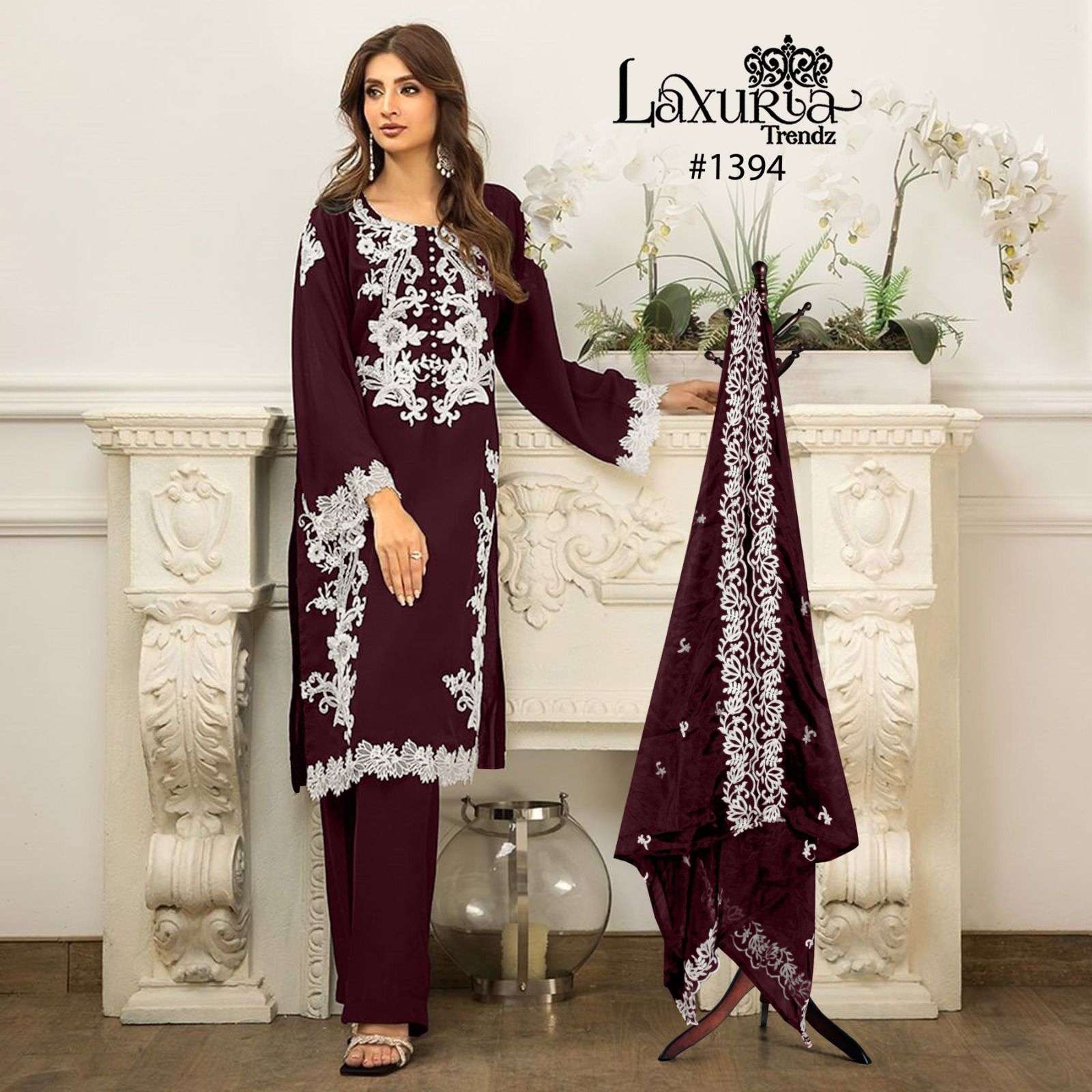 LAXURIA 1394 COLOURS BY LAXURIA TRENDZ FAUX GEORGETTE HEAVY WORK READYMADE DRESSES