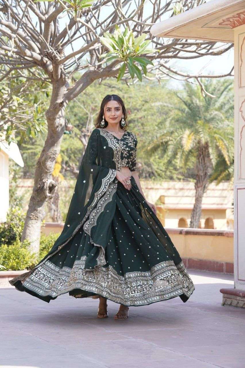 LW-7092 HIT DESIGN BY AQSAWHOLESALE FAUX BLOOMING GEORGETTE WORK READYMADE LEHENGA