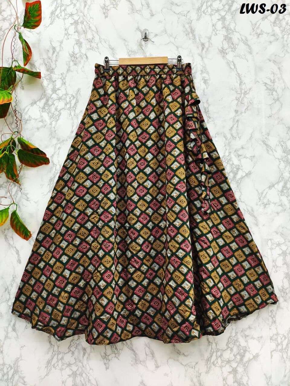 LWS VOL-3 BY AQSAWHOLESALE SATIN MUSLIN PRINT WORK SKIRTS