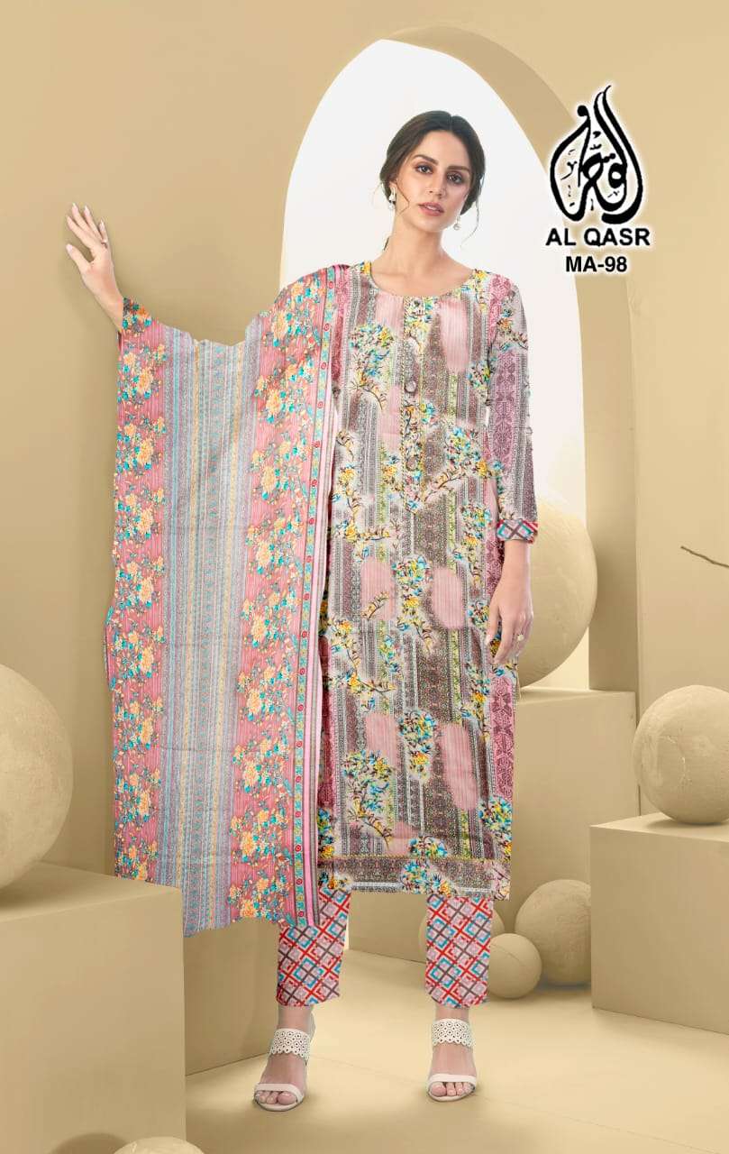 MA-98 COLOURS BY AL-QASR MUSLIN COTTON PRINT WORK READYMADE DRESSES