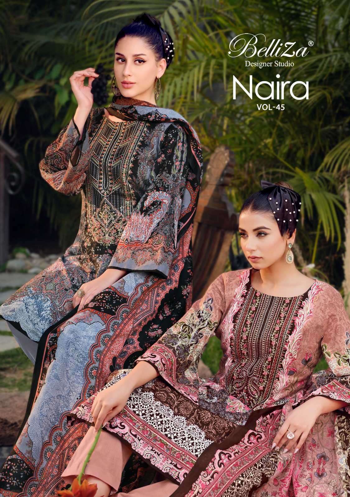 NAIRA VOL-45 BY BELLIZA 903-001 TO 903-008 SERIES PURE COTTON PRINT WORK DRESSES