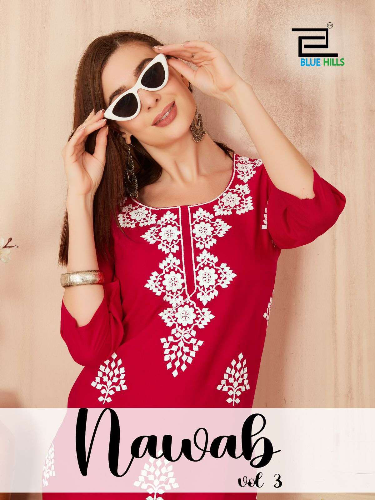 NAWAB VOL-3 BY BLUE HILLS 3001 TO 3006 SERIES RAYON EMBROIDERY WORK TOPS