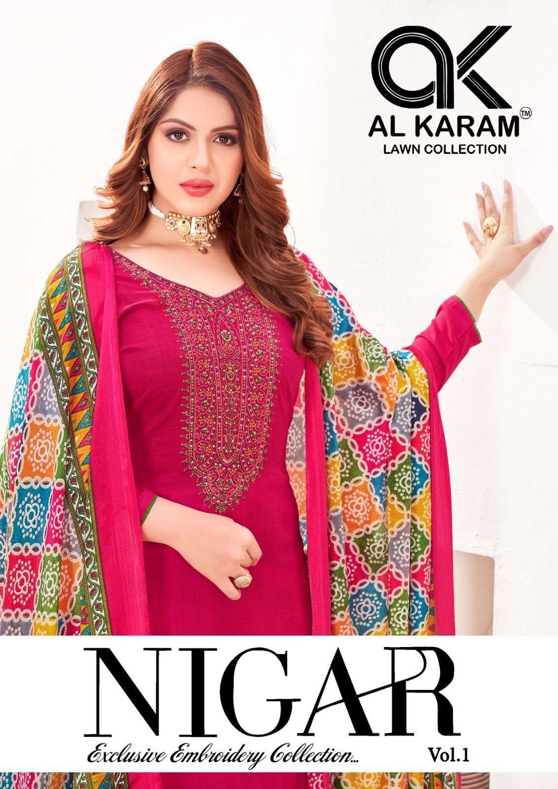 NIGAR VOL-1 BY AL KARAM 1001 TO 1006 SERIES PURE RAYON EMBROIDERY WORK DRESSES