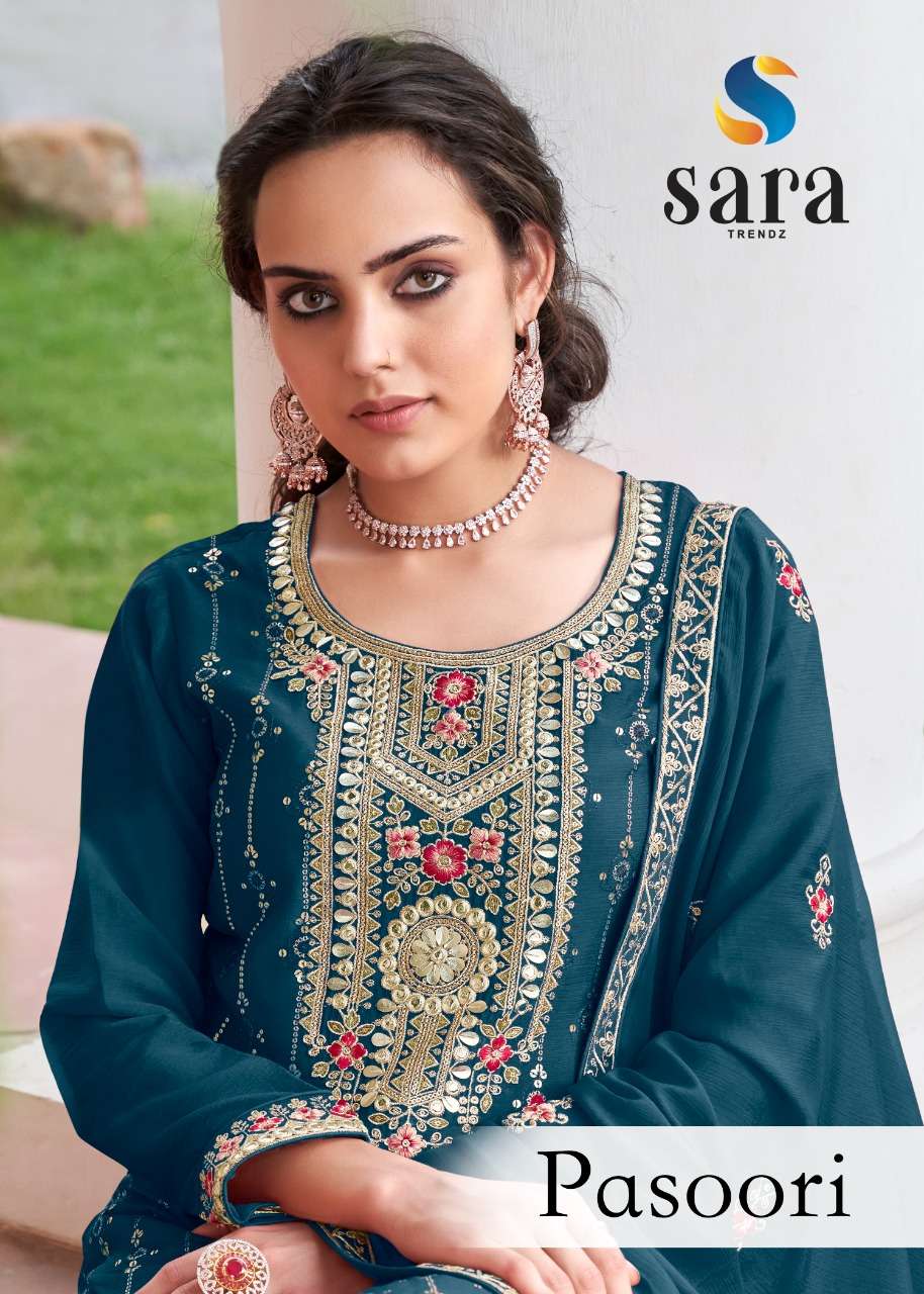 PASOORI BY SARA TRENDZ 3091 TO 3094 SERIES CHINON HEAVY WORK READYMADE DRESSES