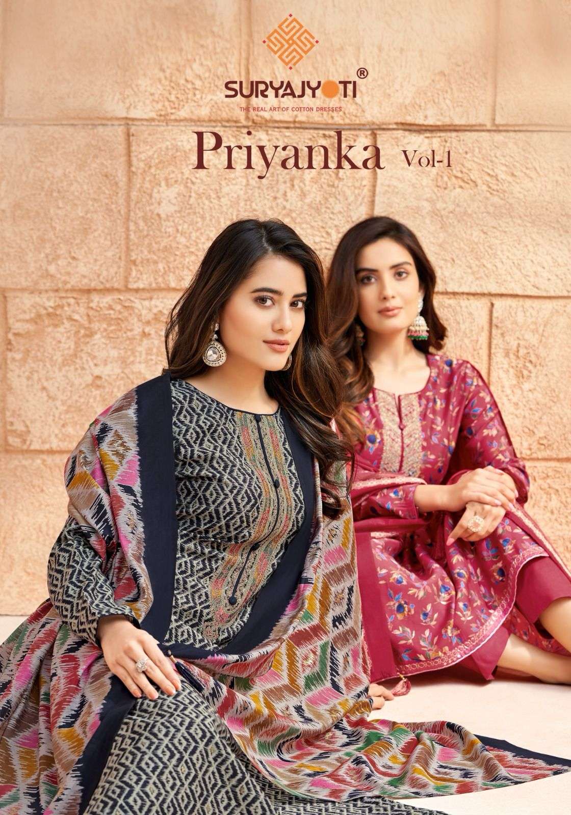 PRIYANKA VOL-1 BY SURYAJYOTI 1001 TO 1006 SERIES PURE MODAL PRINT WORK DRESSES