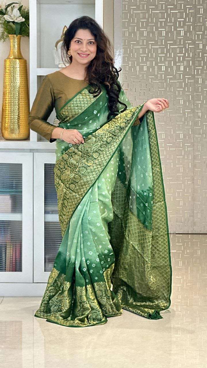 PTR-008 COLOURS BY AQSAWHOLESALE PURE KANJIVARAM BANDHEJ SILK SAREES