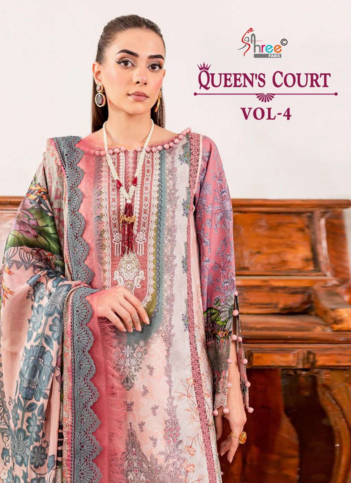 QUEEN COURT VOL-4 BY SHREE FABS 3491 TO 3497 SERIES PURE COTTON PRINT WORK DRESSES