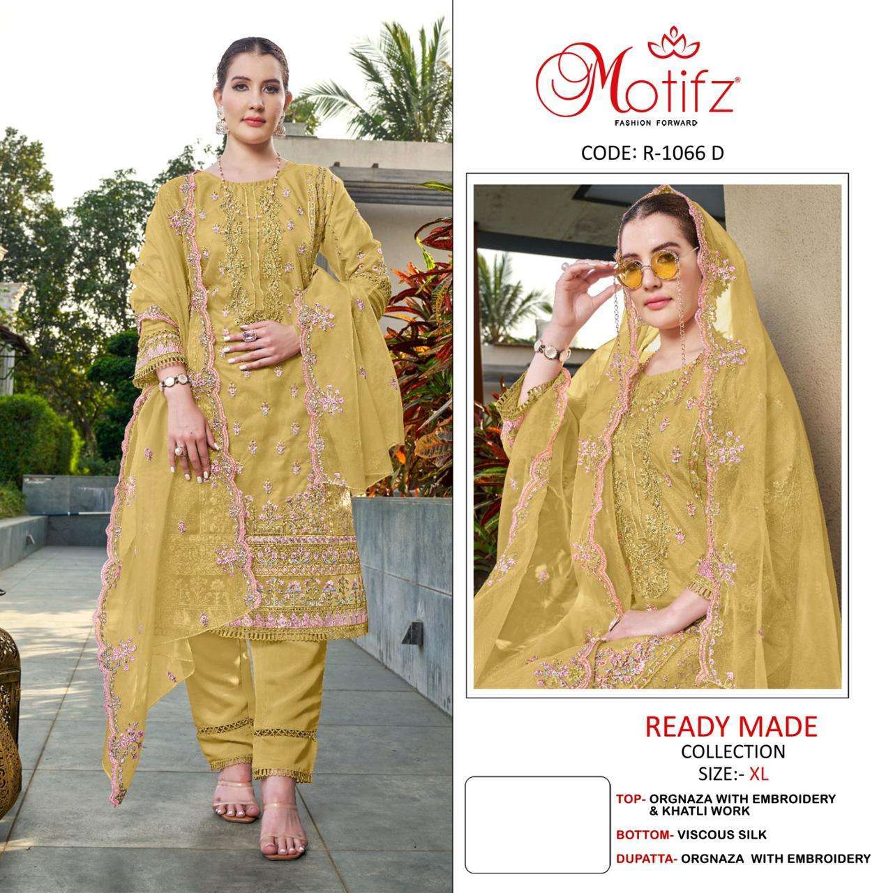 R-1066 COLOURS BY MOTIFZ FASHION 1066-A TO 1066-D SERIES ORGANZA WORK READYMADE DRESSES