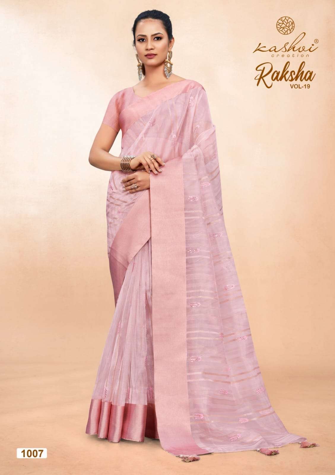 RAKSHA VOL-19 BY KASHVI CREATION 1001 TO 1008 SERIES ORGANZA SILK WORK SAREES