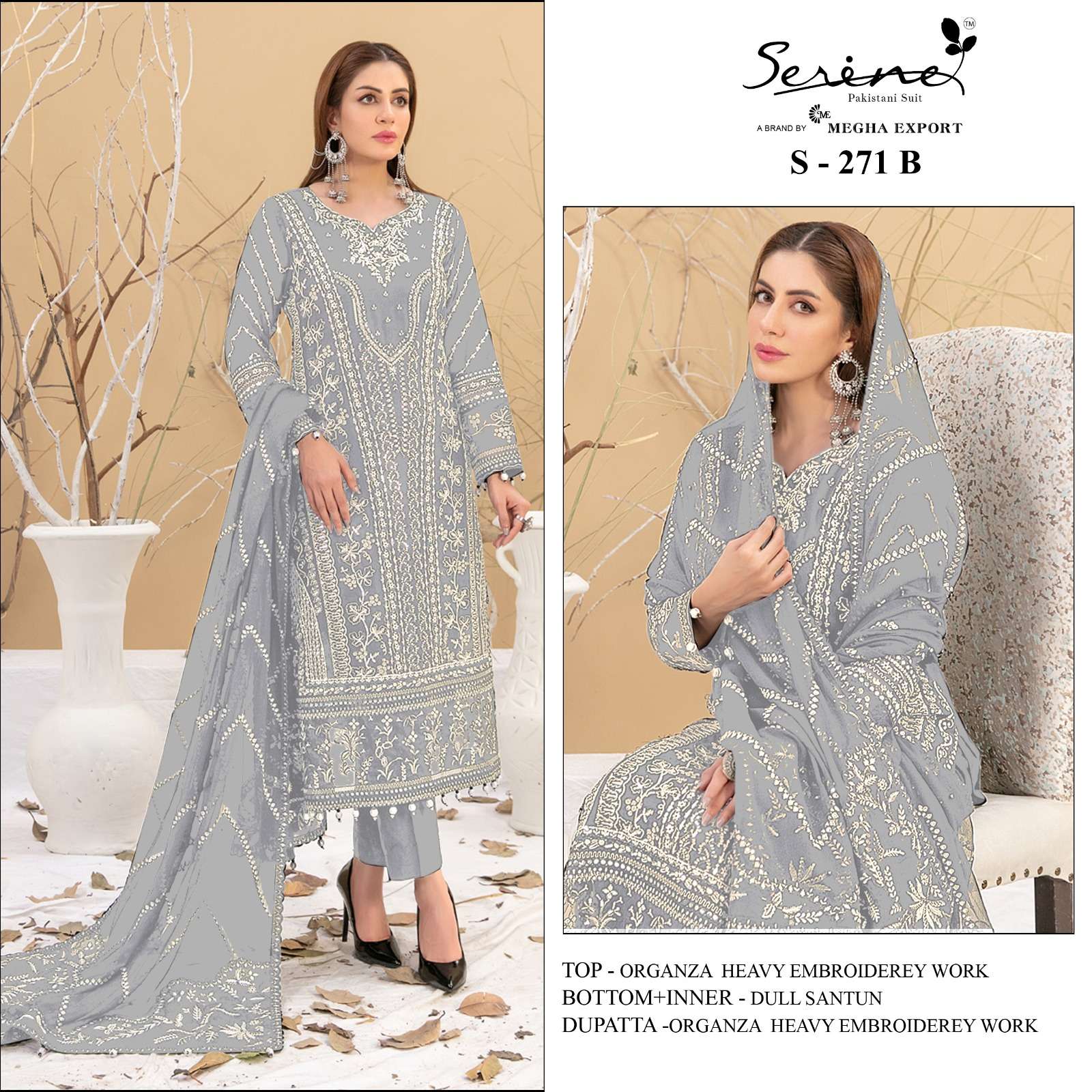 S-271 COLOURS BY SERINE 271-A TO 271-D SERIES ORGANZA HEAVY WORK PAKISTANI DRESSES