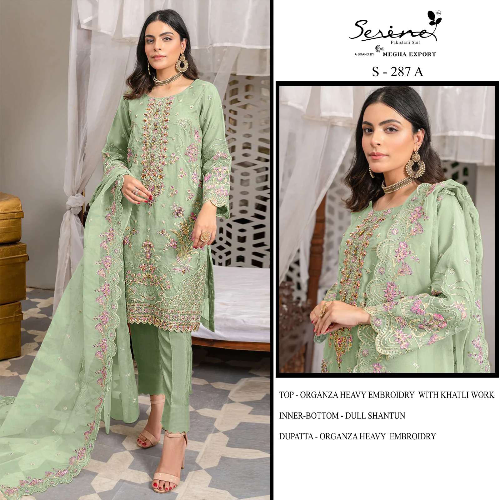 S-287 COLOURS BY SERINE 287-A TO 287-D SERIES ORGANZA HEAVY WORK PAKISTANI DRESSES