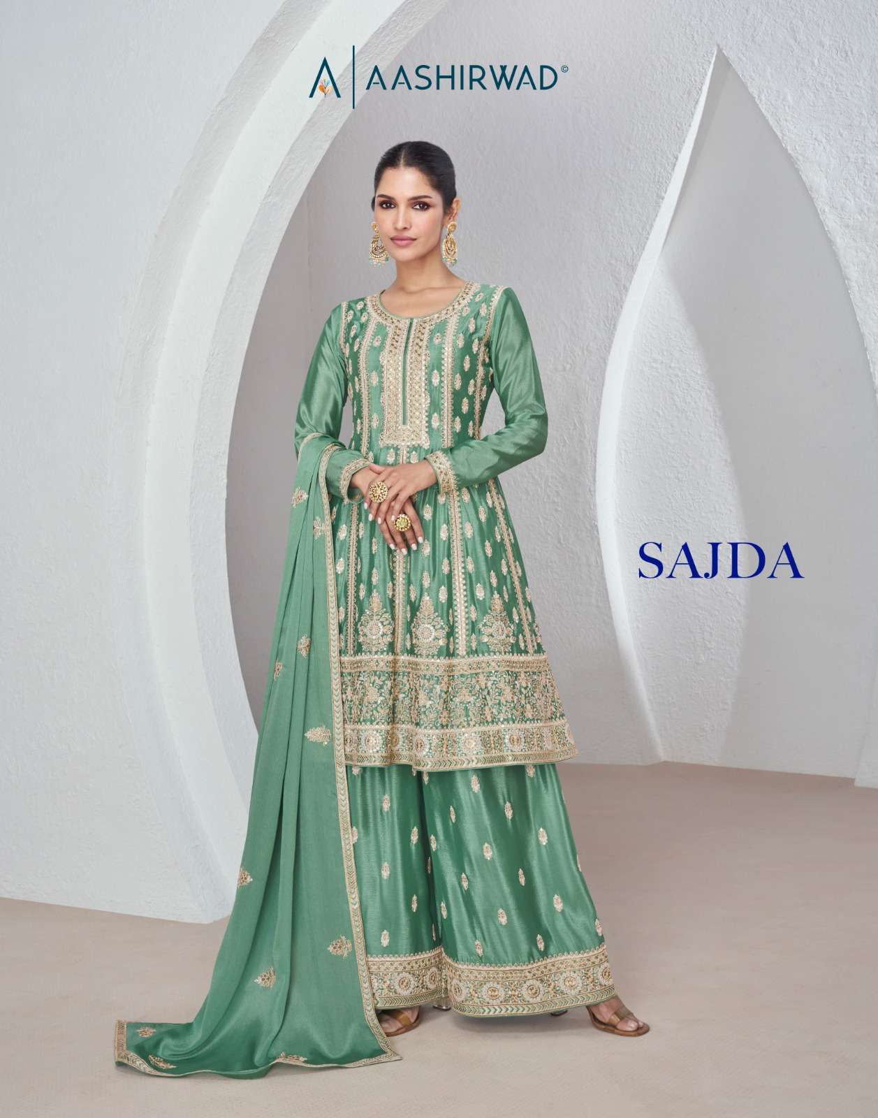 SAJDA BY AASHIRWAD CREATION 9959 TO 9961 SERIES CHINON SILK HEAVY WORK READYAMADE DRESSES