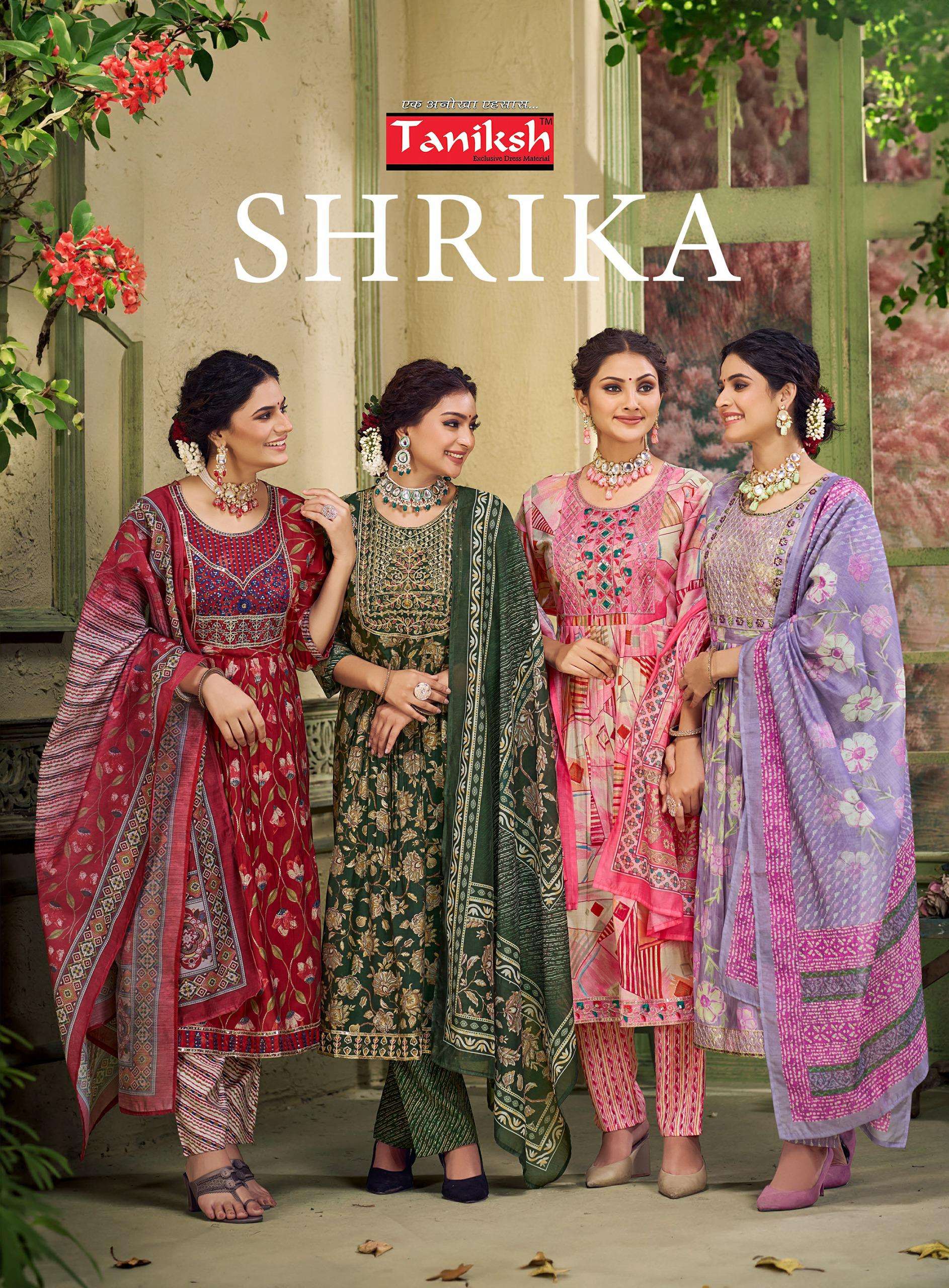 SHRIKA VOL-3 BY TANIKSH 1001 TO 1008 SERIES MUSLIN PRINT EMBROIDERY READYMADE DRESSES