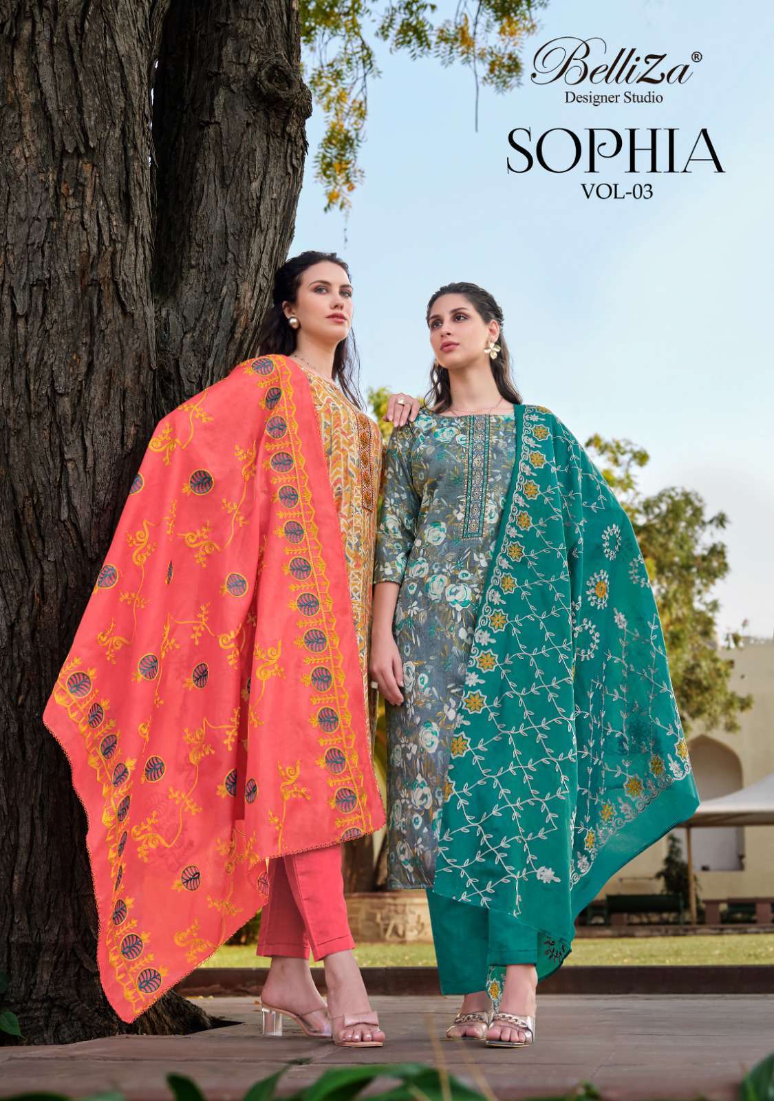 SOPHIA VOL-3 BY ZULFAT 905-001 TO 905-008 SERIES PURE COTTON PRINT WORK DRESSES