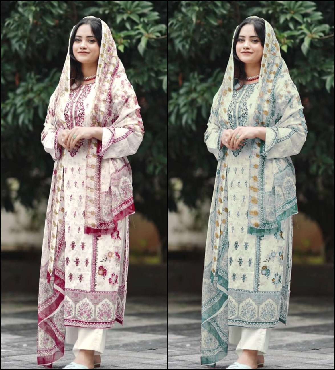 TAJ 506 & 507 HITS BY TAJ CREATION PURE COTTON PRINT WORK PAKISTANI DRESSES