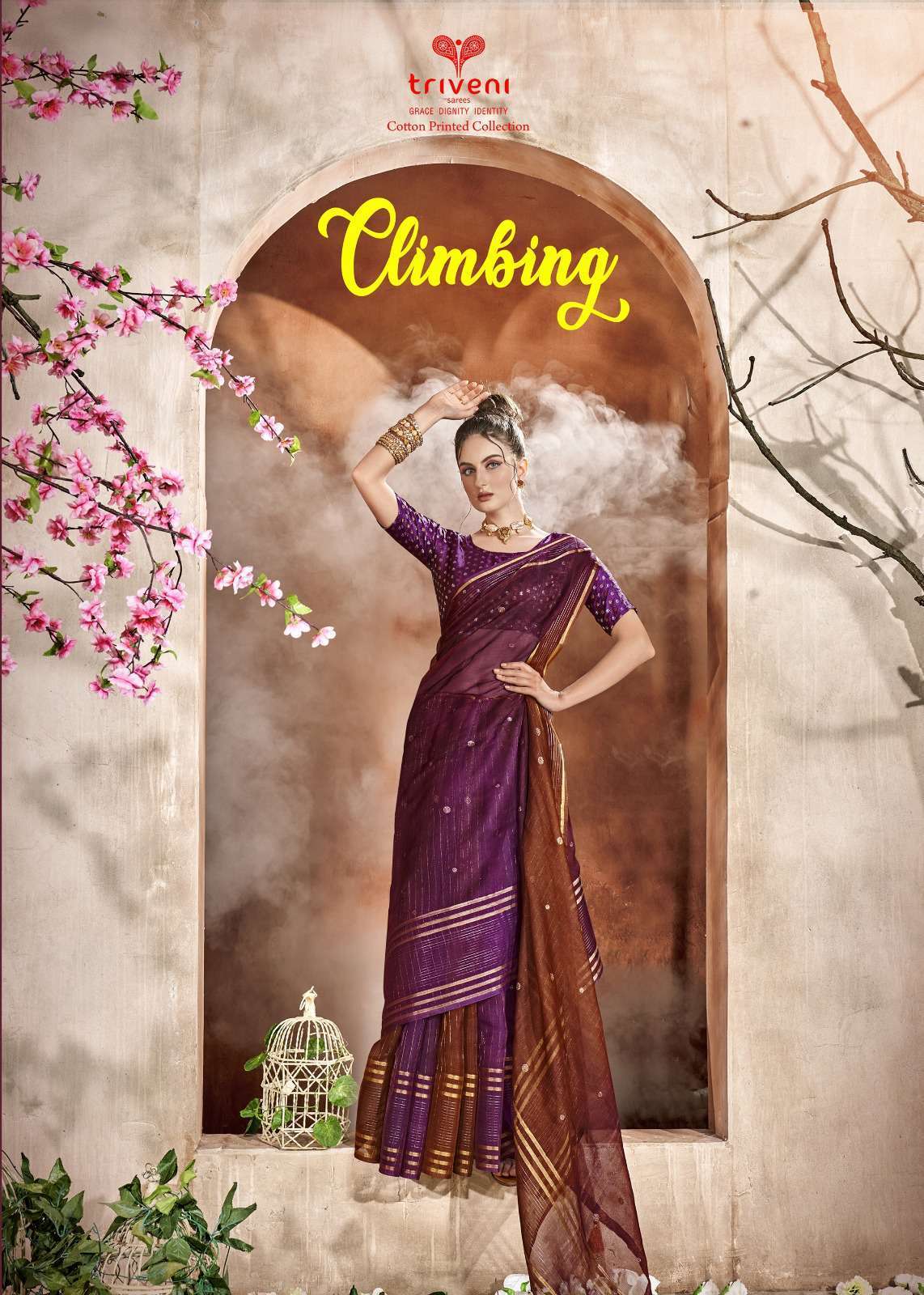 TRIVENI CLIMBING BY AQSAWHOLESALE 17601 TO 17608 SERIES ORGANZA PRINT WORK SAREES