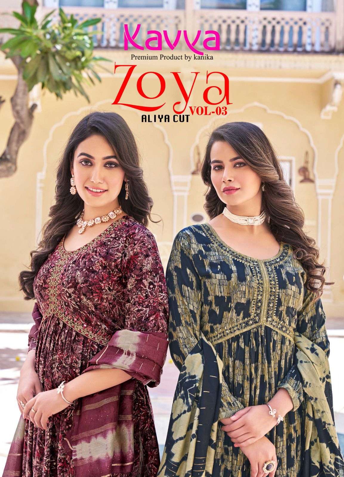 ZOYA VOL-3 BY KAVYA 1001 TO 1010 SERIES RAYON PRINT WORK READYMADE DRESSES