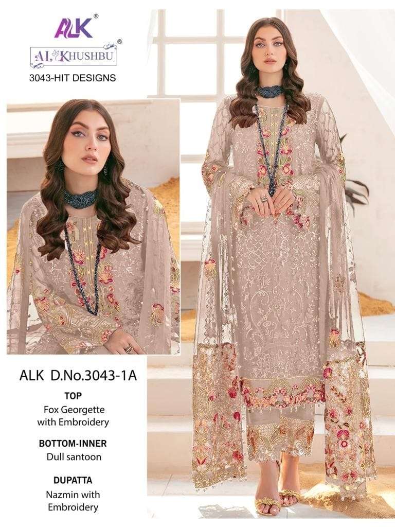 ALK 3043 NEW COLOURS BY AL KHUSHBU 3043-1A TO 3043-1D SERIES GEORGETTE WORK DRESSES