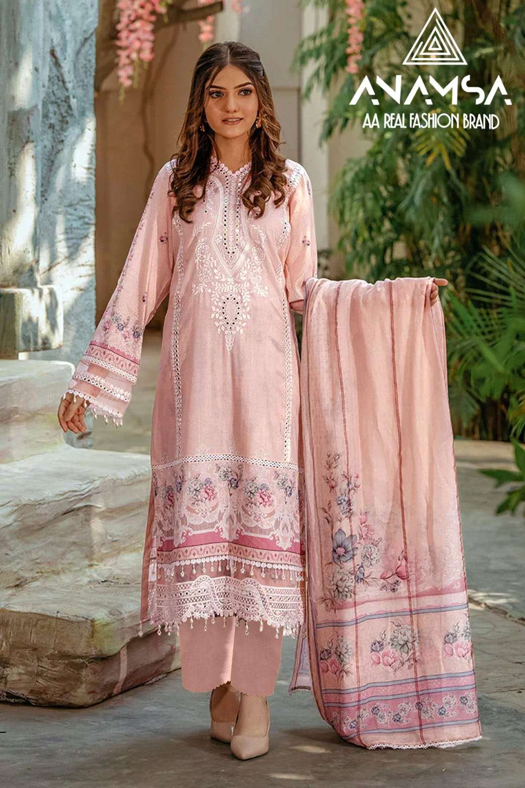 ANAMSA 423 HIT DESIGN BY ANAMSA PURE MUZLIN COTTON PRINT WORK PAKISTANI DRESS