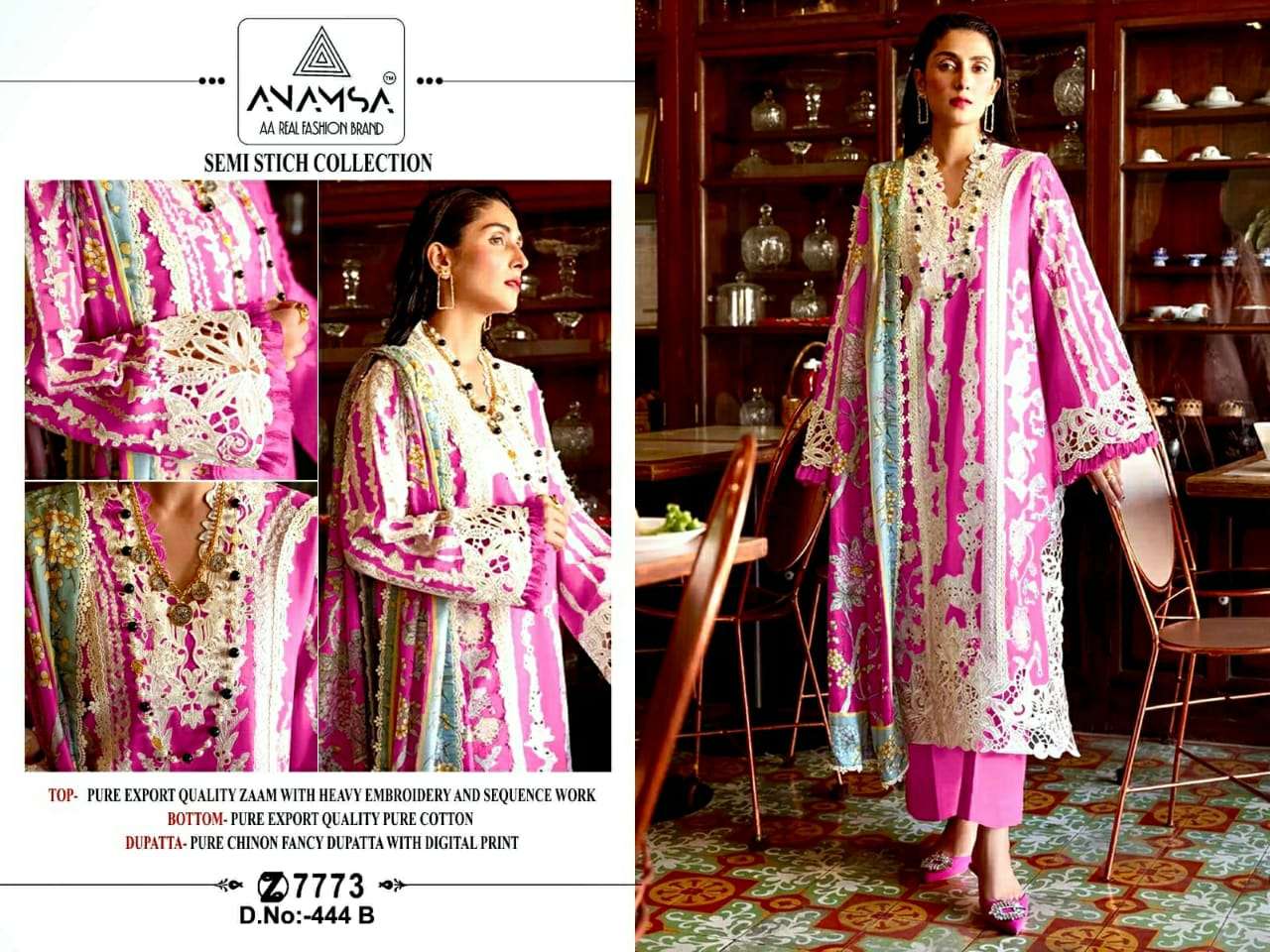 ANAMSA 444-B TO 444-D SERIES BY ANAMSA ZAAM COTTON HEAVY WORK PAKISTANI DRESSES