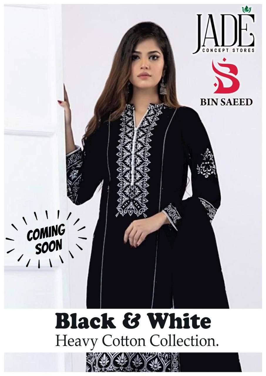 BIN SAEED BLACK & WHITE BY JADE 101 TO 106 SERIES LAWN COTTON PRINT PAKISTANI DRESSES