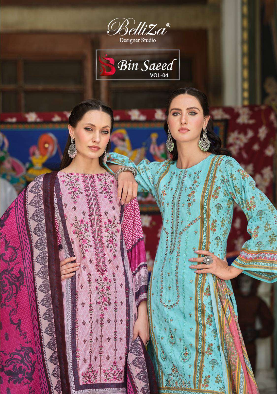 BIN SAEED VOL-4 BY BELLIZA 915-001 TO 915-008 SERIES PURE COTTON PRINT WORK DRESSES