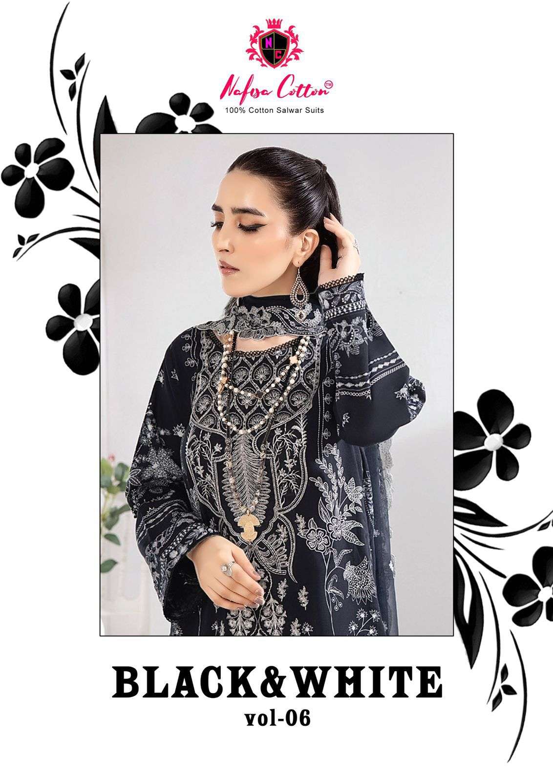 BLACK AND WHITE VOL-6 BY NAFISA COTTON 6001 TO 6006 SERIES COTTON PRINT DRESSES