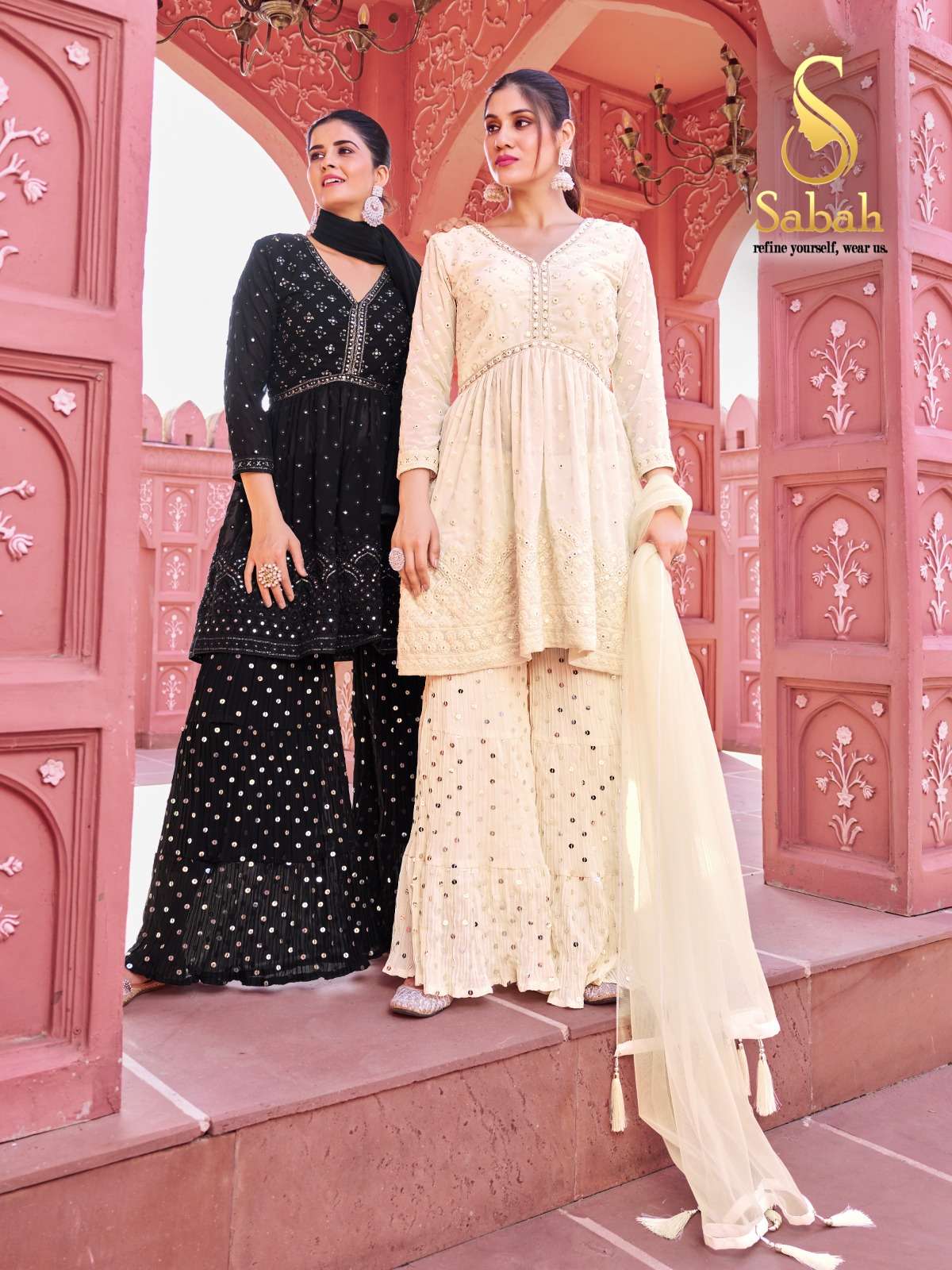 BLACK & WHITE BY SABAH 1029 & 1030 SERIES GEORGETTE EMBROIDERY READYMADE DRESSES