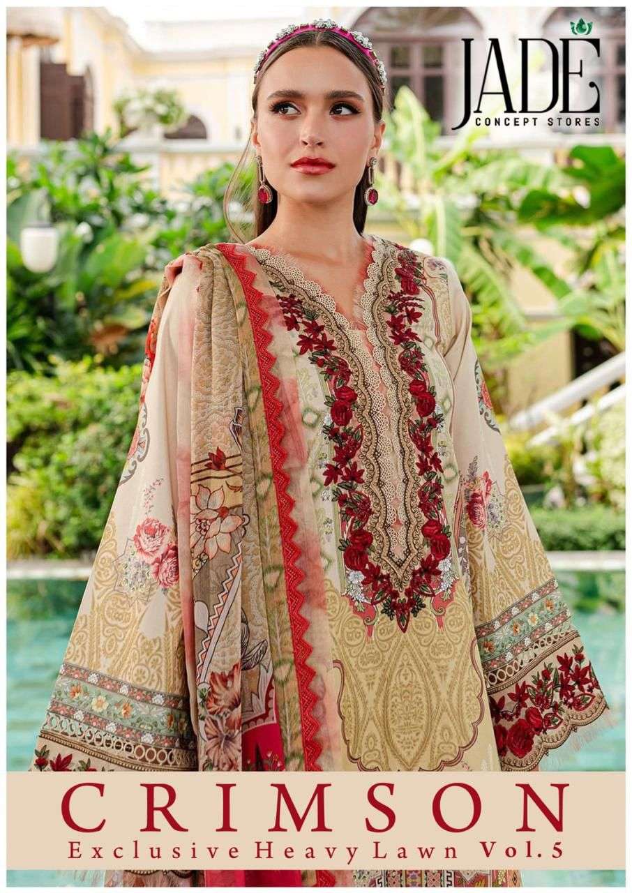 CRIMSON EXCLSIVE HEAVY LAWN VOL-5 BY JADE 501 TO 506 SERIES LAWN COTTON PRINT DRESSES