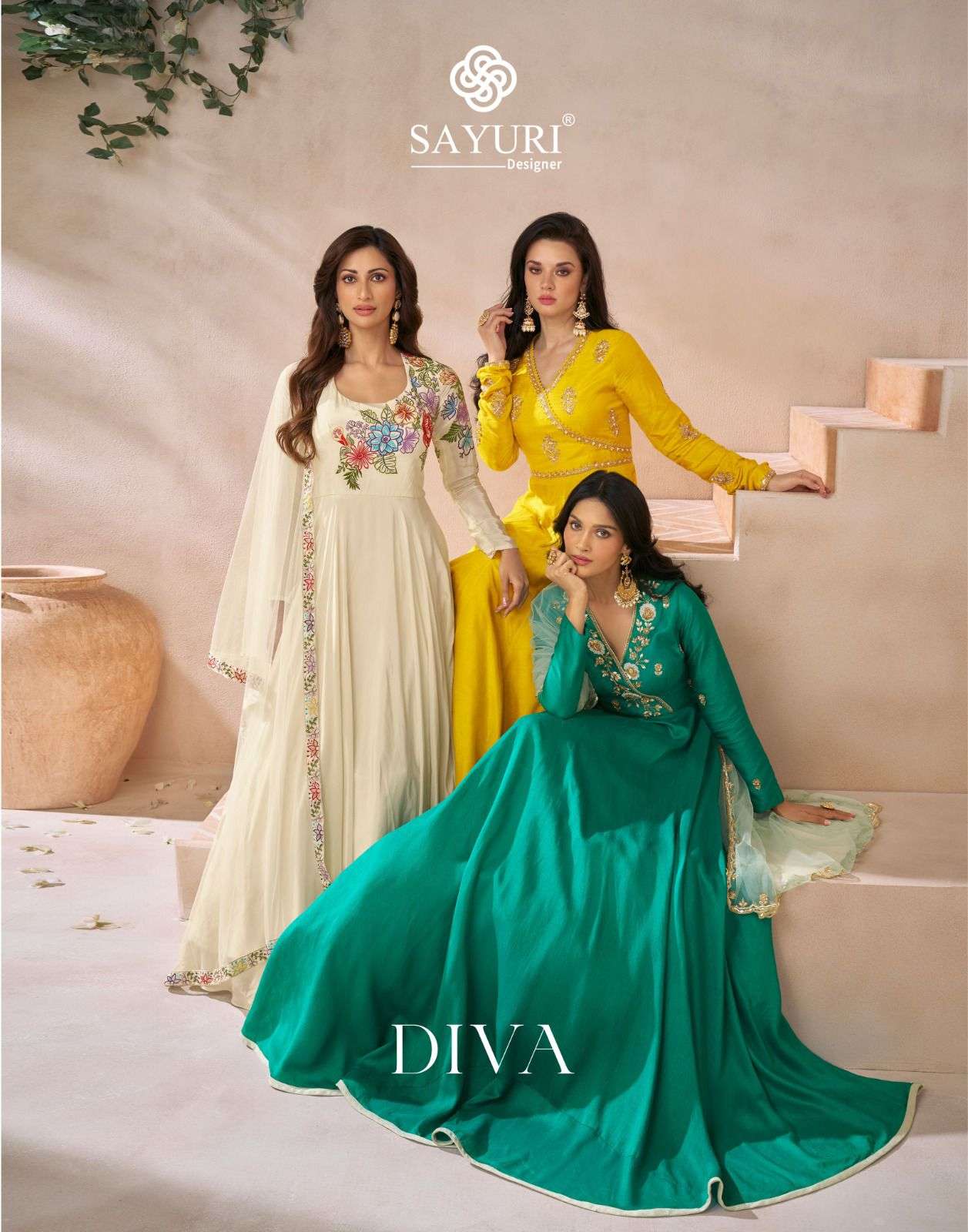 DIVA BY SAYURI 5488 TO 5490 SERIES PREMIUM SILK EMBROIDERY WORK GOWN & DUPATTAS