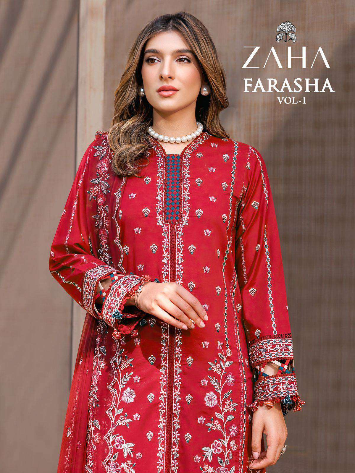 FARASHA VOL-1 BY ZAHA 10314 TO 10317 SERIES CAMBRIC COTTON WORK PAKISTANI DRESSES