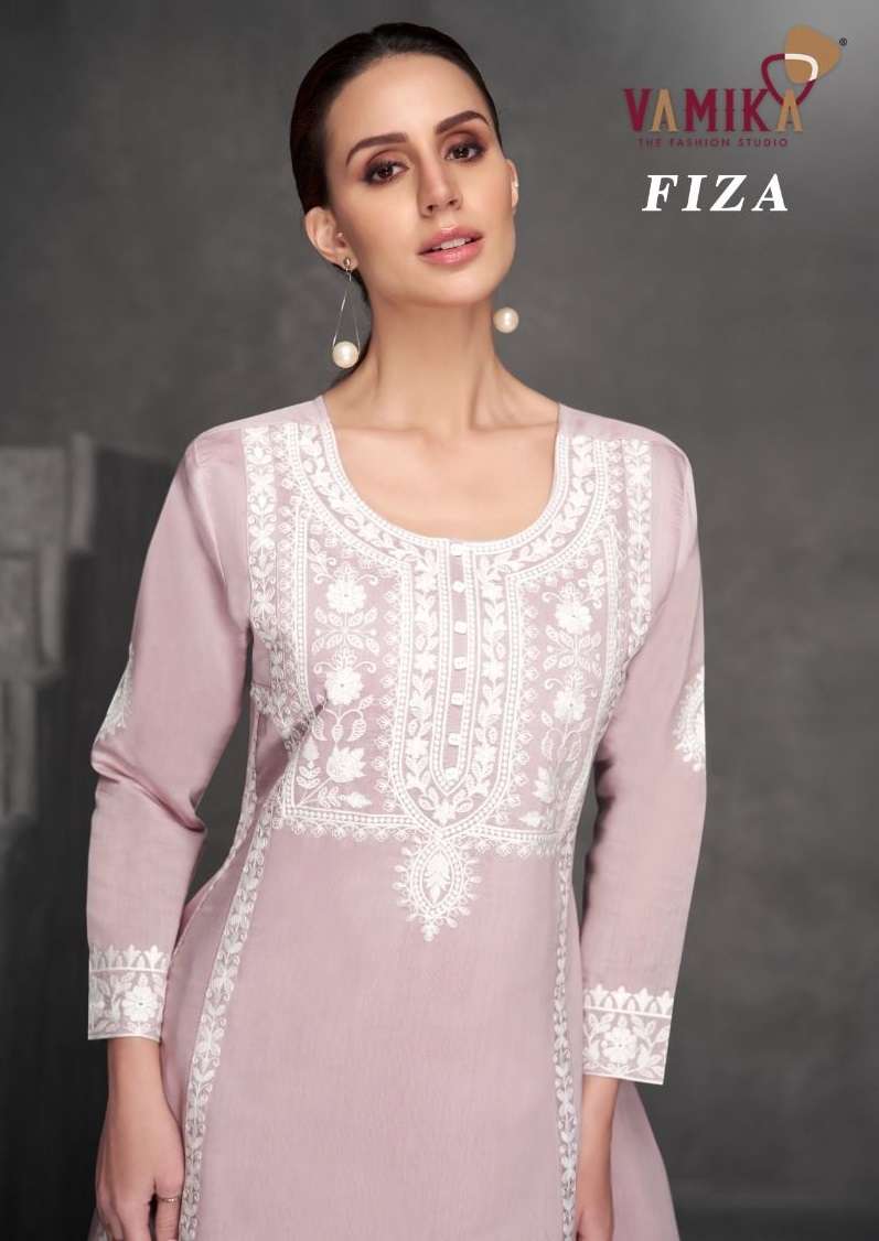 FIZA BY VAMIKA 1821-A TO 1821-D SERIES HEAVY VISCOSE ROMAN SILK WORK KURTI AND PANTS