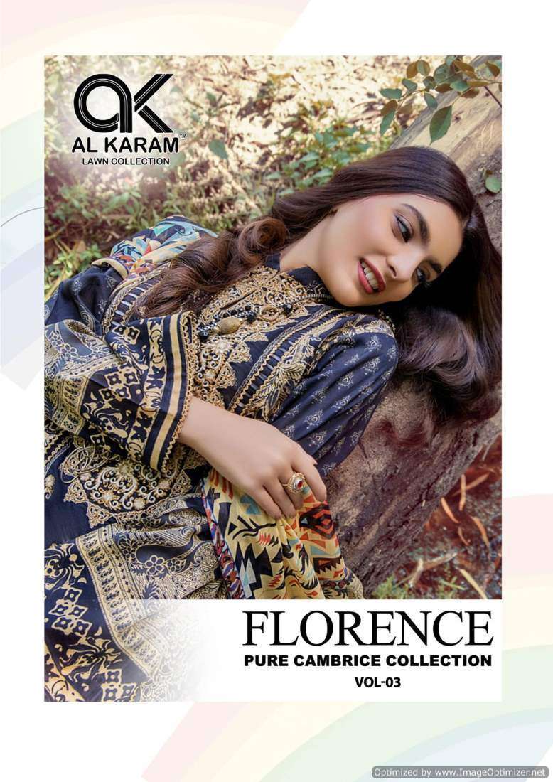 FLORENCE VOL-3 BY AL KARAM 3001 TO 3006 SERIES CAMBRIC COTTON PRINT PAKISTANI DRESSES